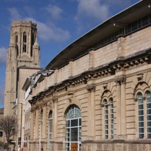 View of Bristol University campus, traditional, chuch-like building